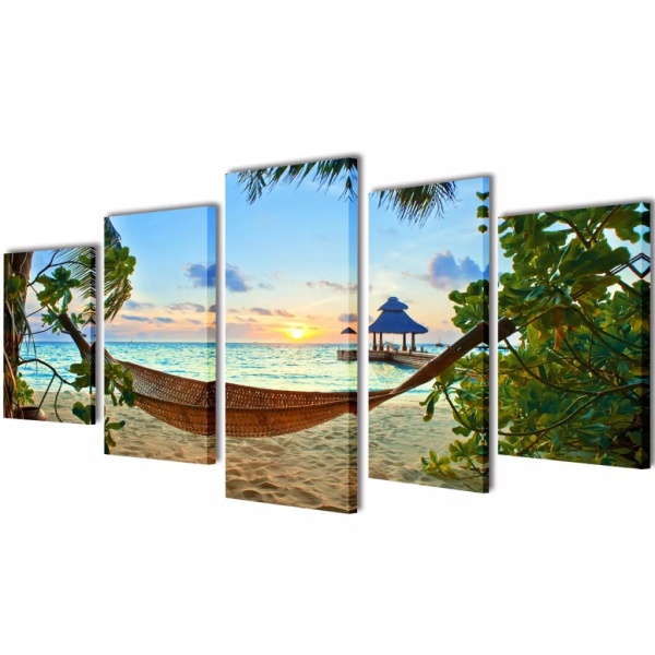 Set Tablouri Din Pânză Cu Imprimeu Plajă Cu Nisip Si Hamac 100 x 50 cm 241562